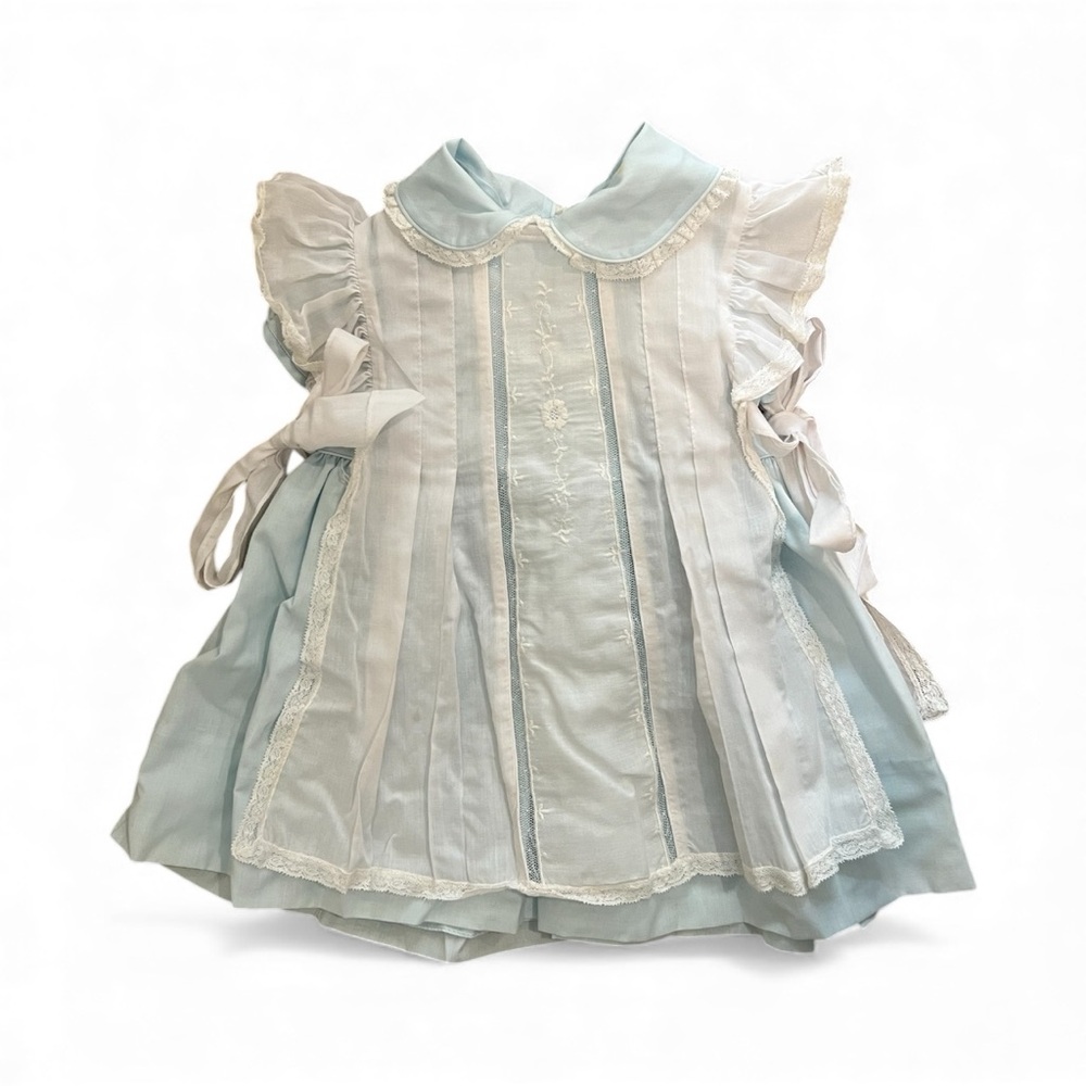 Vintage Blue Dress with White Pinafore